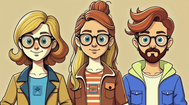 Three cartoon nerds
