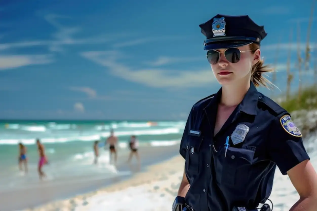 Police Officer Overseeing Safety on the Beach