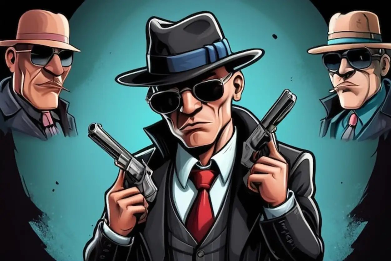 Hand drawn gangster cartoon illustration