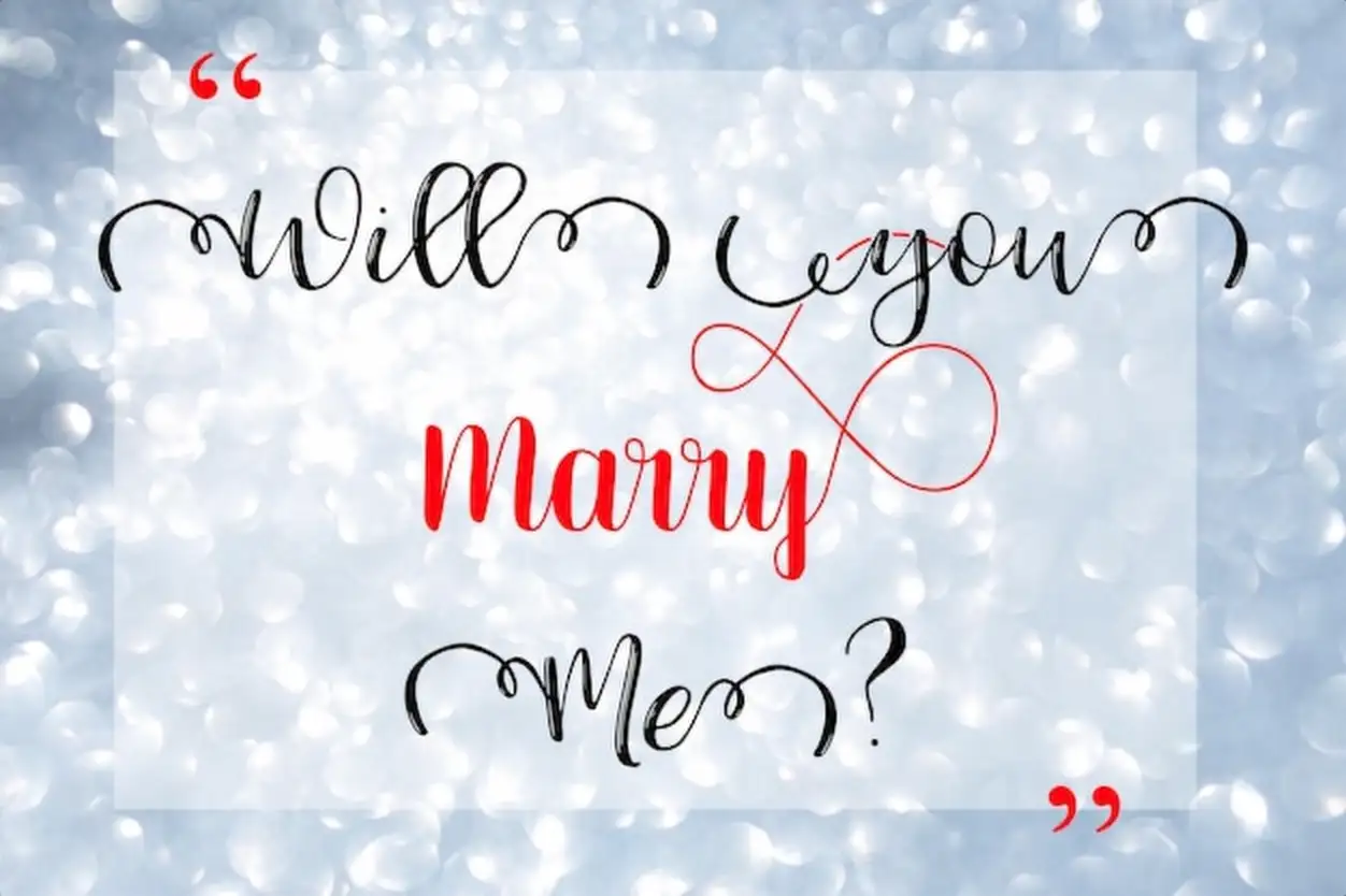 Will you marry me words on silver shiny glitter background