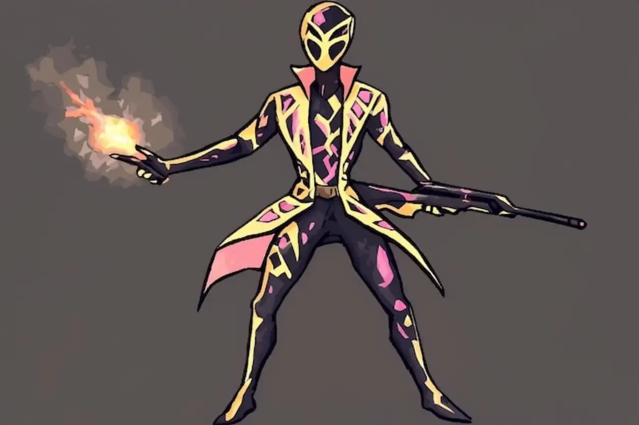 Masked Figure with Fire and Gun