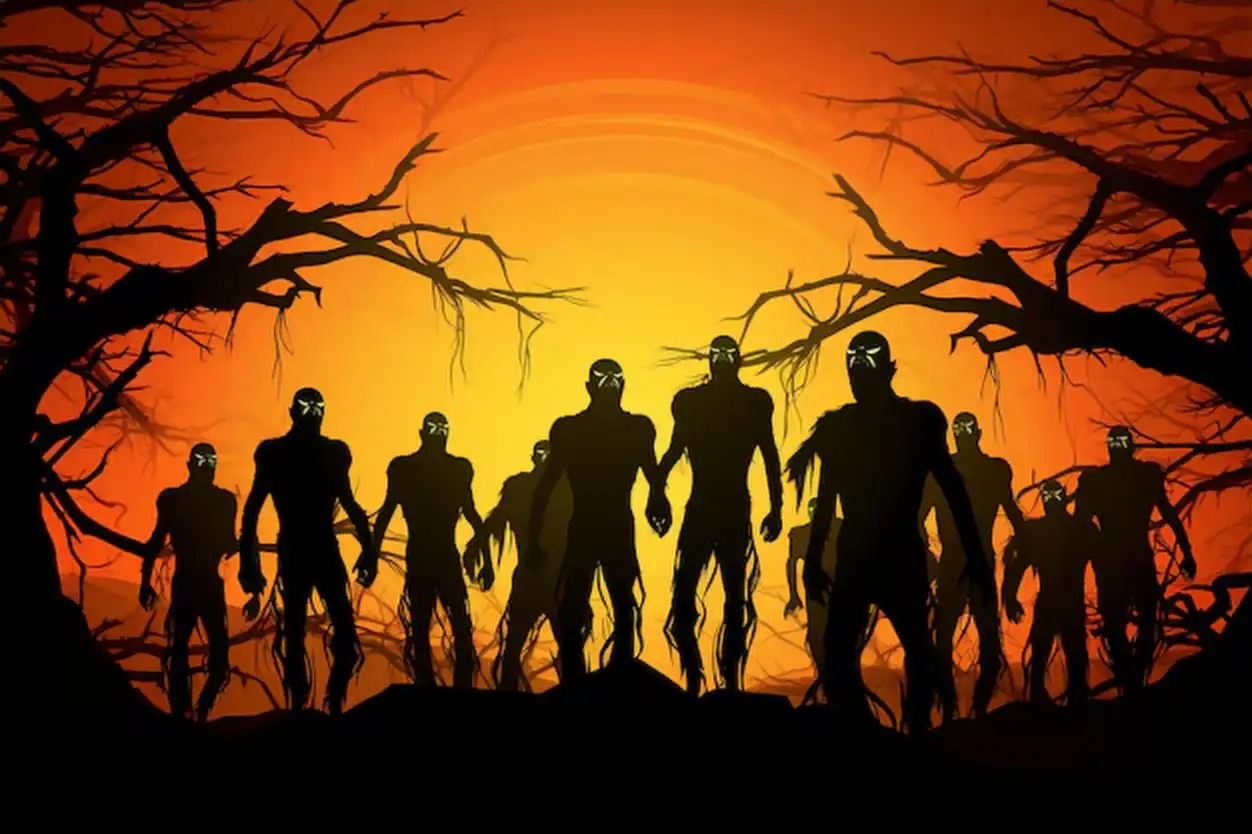 Halloween Background with Haunted Silhouettes