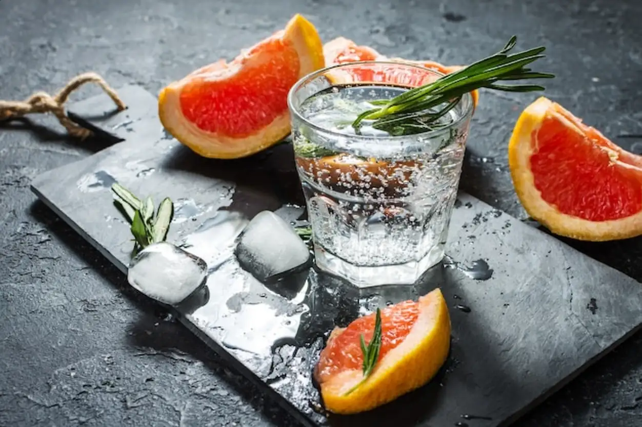 Cocktail with grapefruit ice and rosemary
