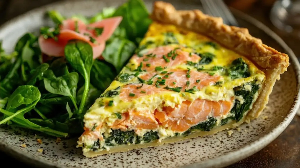Omega3 Rich Salmon and Spinach Quiche for Healthy Breakfast