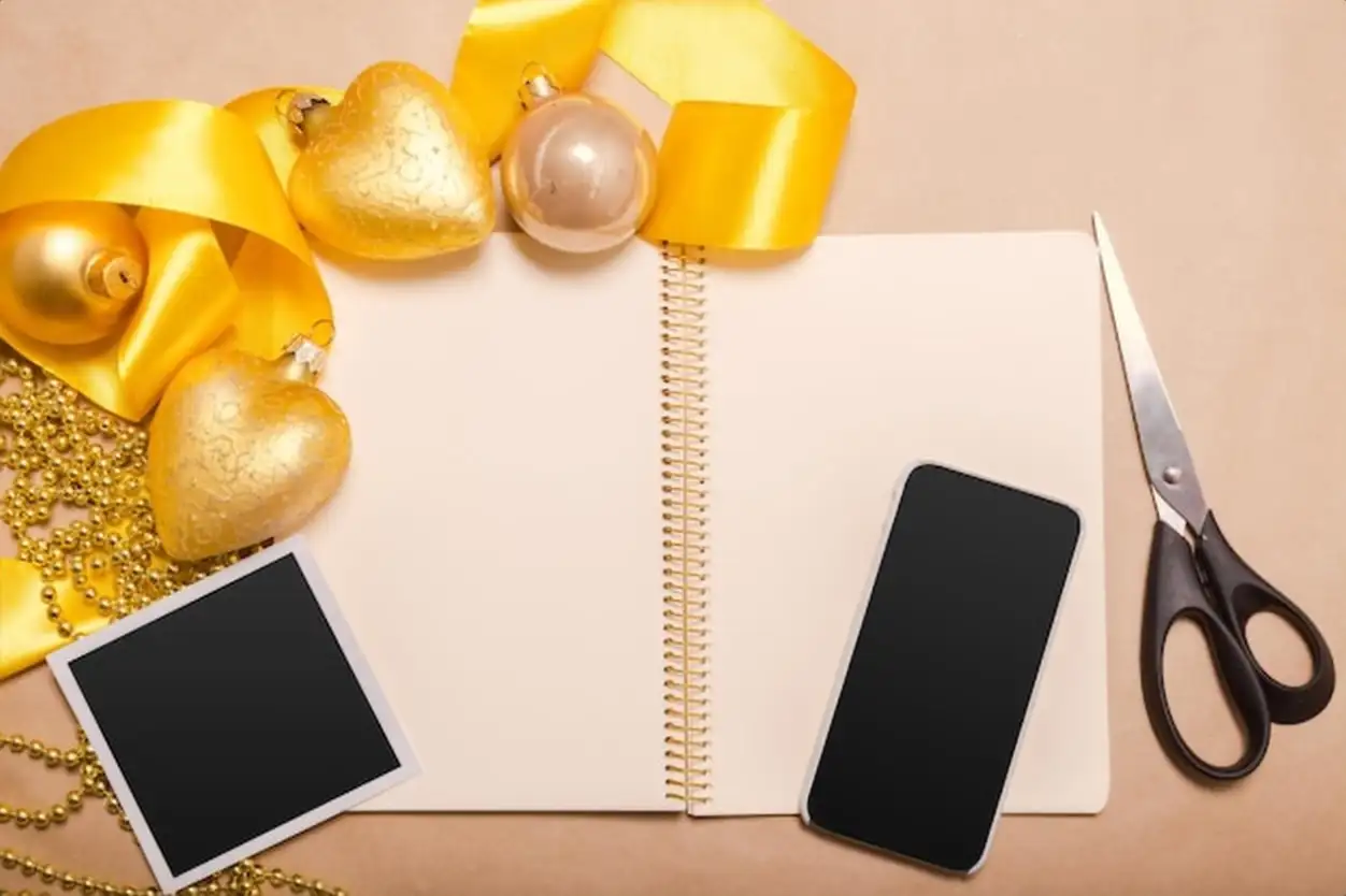 Greeting card mock up with christmas ornaments