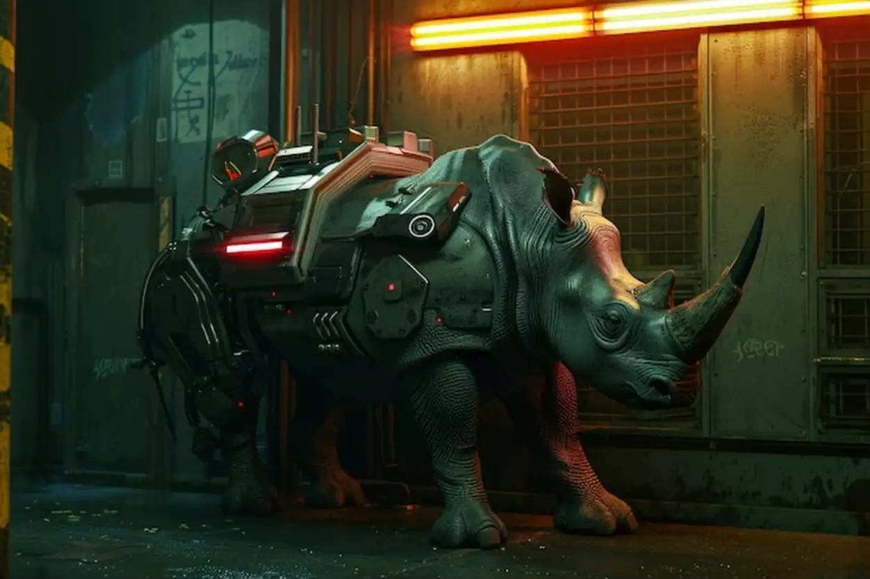Half rhino half-robot creature