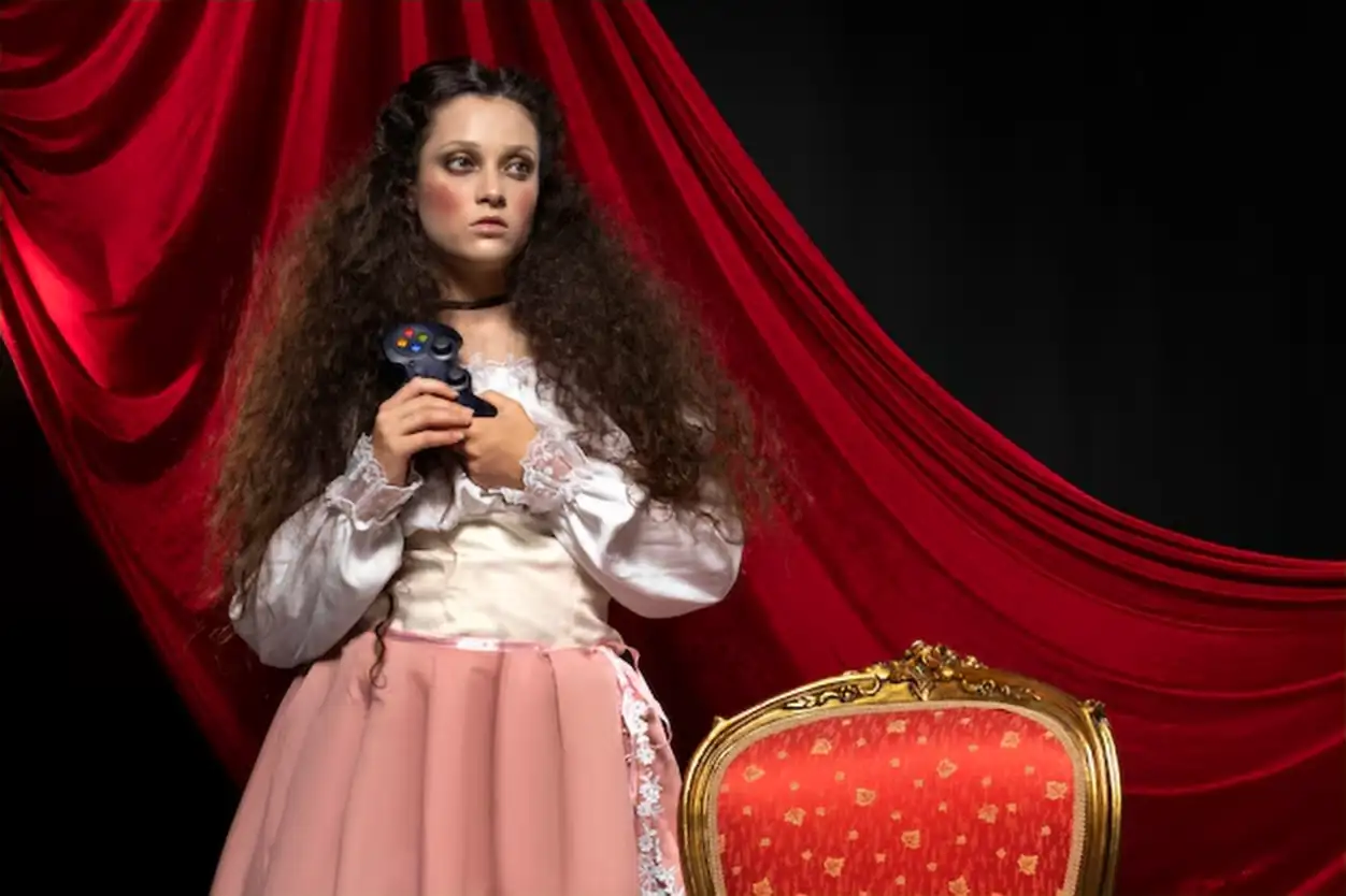 Front view woman holding controller