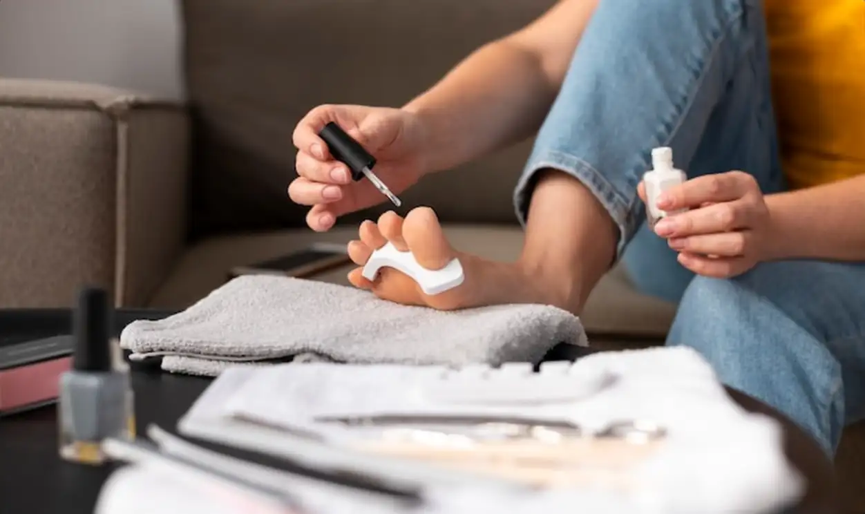 Close up hand with nail polish